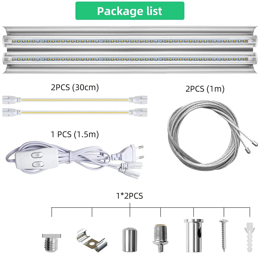 LED Grow Lights 200W Full Spectrum Growing LED Lamp Lighting 50cm Double Tube Plant Chandelier for Hydroponic Indoor Plants