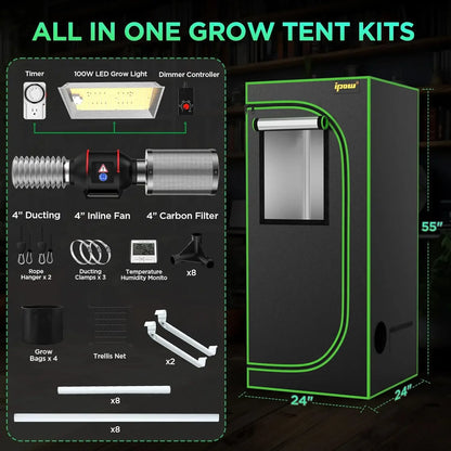 Grow Tent Kit Complete 2x2 ft LED Grow Light Dimmable | Hydro ATL