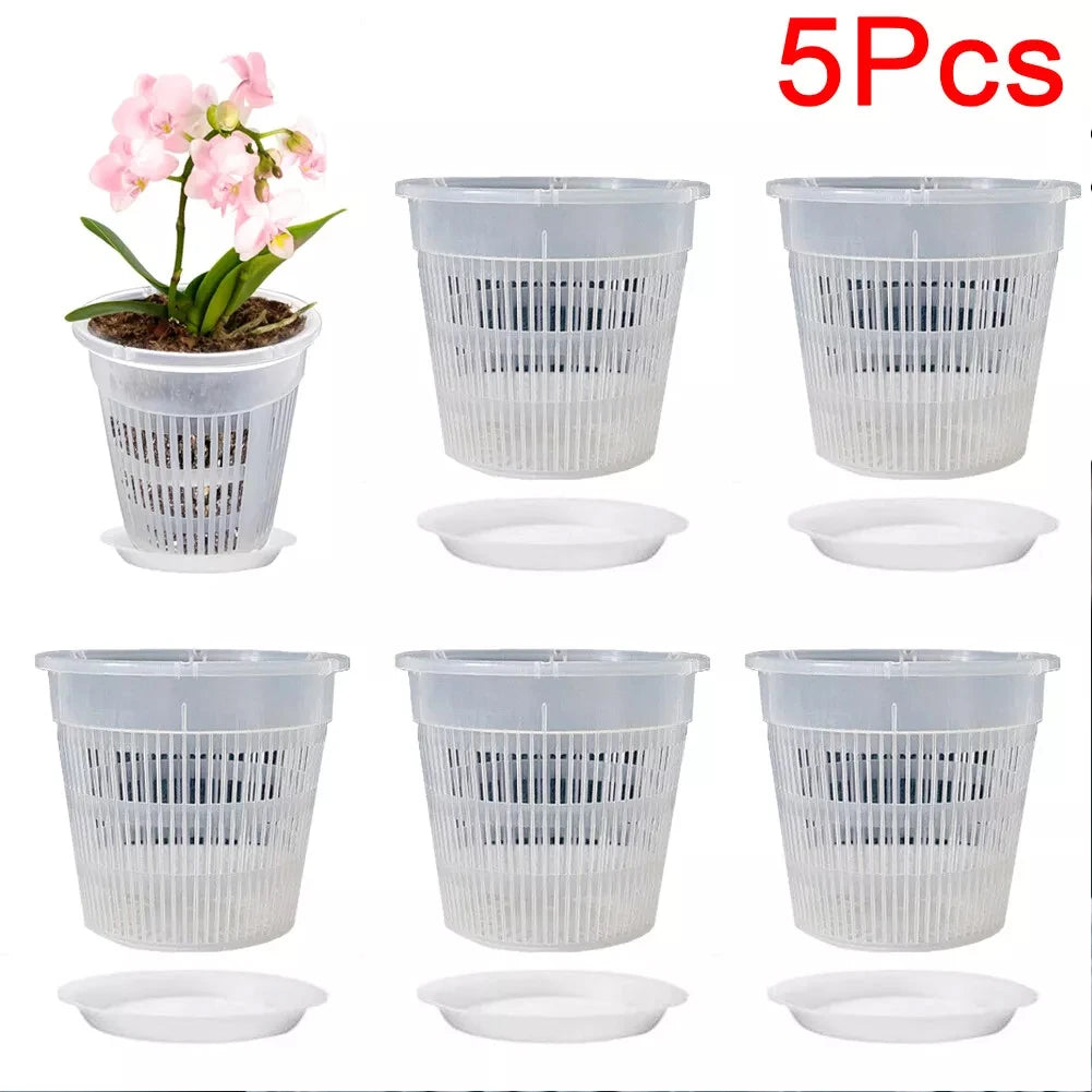 5pcs Orchid Dirt Pot With Saucers Plastic Drainage | Hydro ATL
