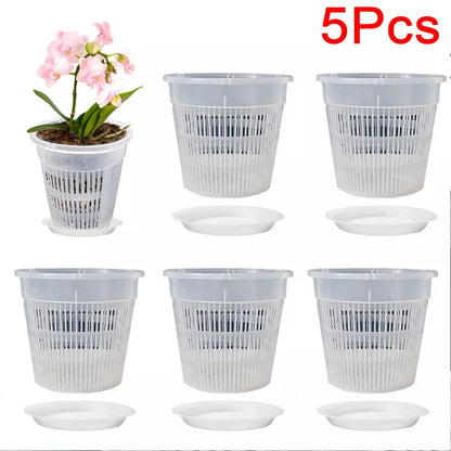 5pcs Orchid Dirt Pot With Saucers Plastic Drainage | Hydro ATL