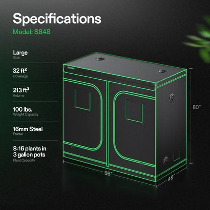 4x8 Grow Tent 96"x48"x80" Mylar with Window & Tray | Hydro ATL