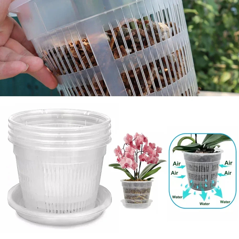 5pcs Orchid Dirt Pot With Saucers Plastic Drainage | Hydro ATL