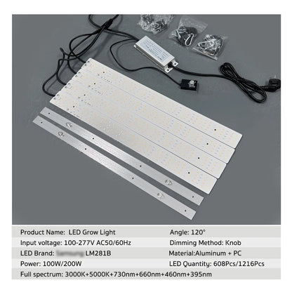 Led Grow Light Full Spectrum LM281B 100W 200W Growing Lamp with Dimmable Switch for Indoor Plants Greenhouse Seedling Hydroponic
