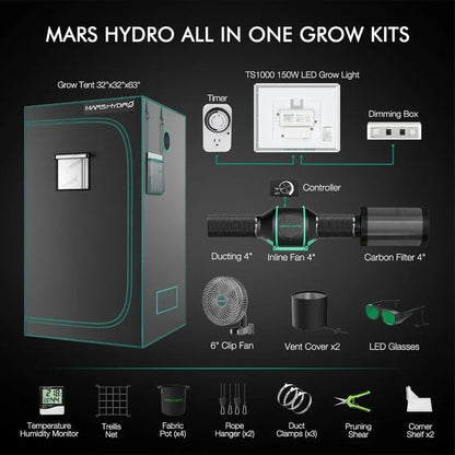 3x3 Grow Tent Kit 150W TS1000 Dimmable Full Spectrum | Hydro ATL