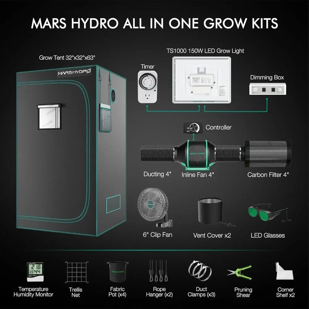 3x3 Grow Tent Kit 150W TS1000 Dimmable Full Spectrum | Hydro ATL