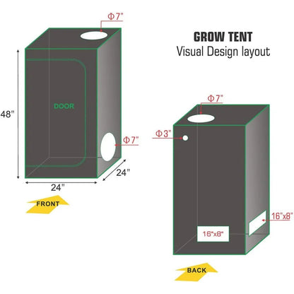 24''x24''x48'' High Reflective Mylar Hydroponic Grow Tent